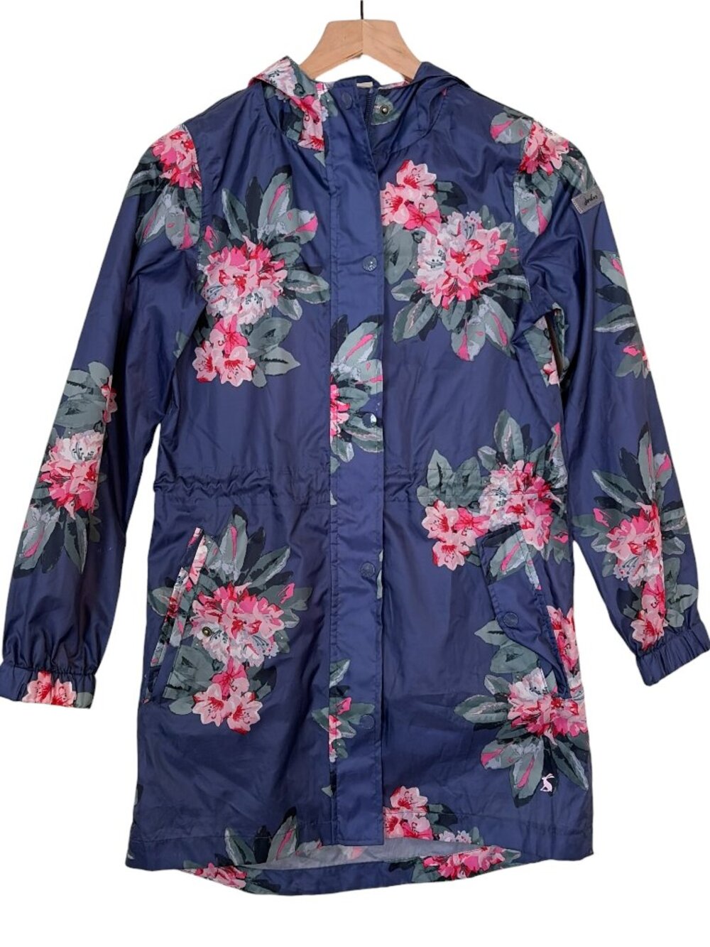 Joules Girls Navy Floral Printed Golightly Long Rain Jacket
